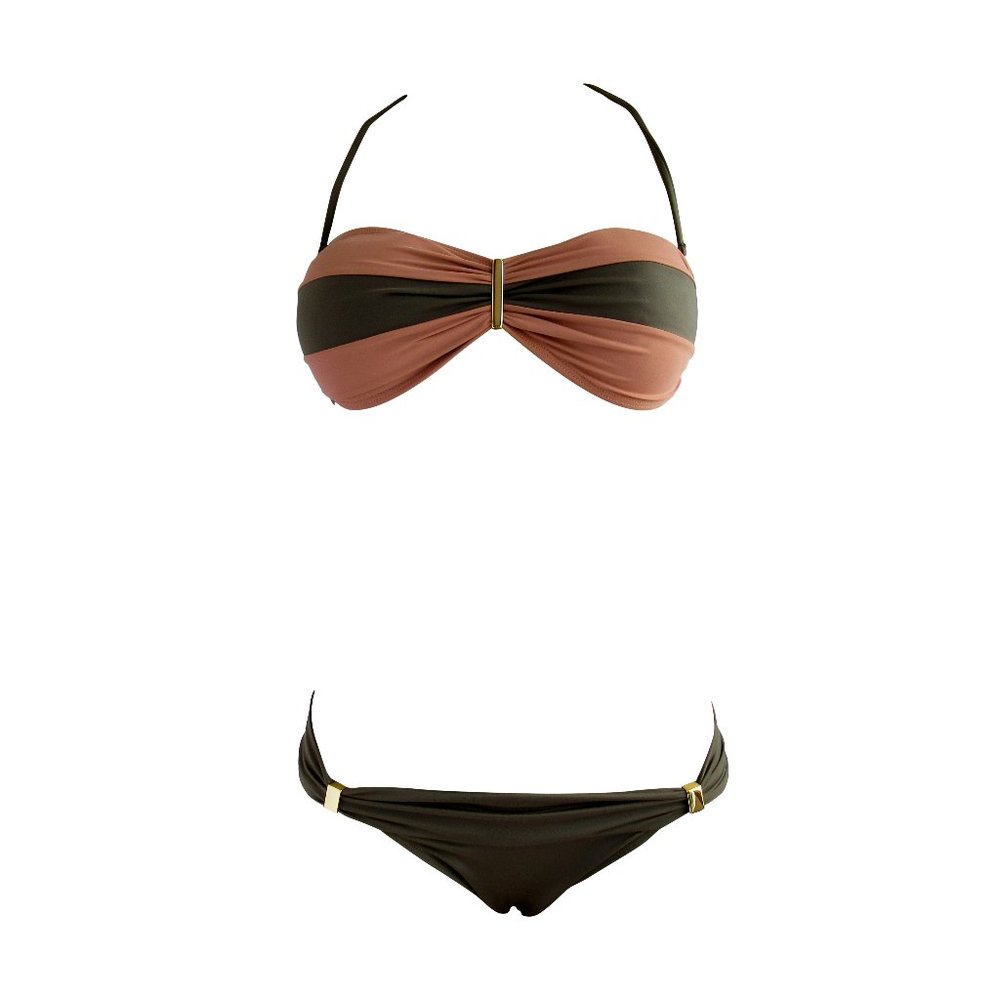 Nude and Military Green Bandeau Bikini